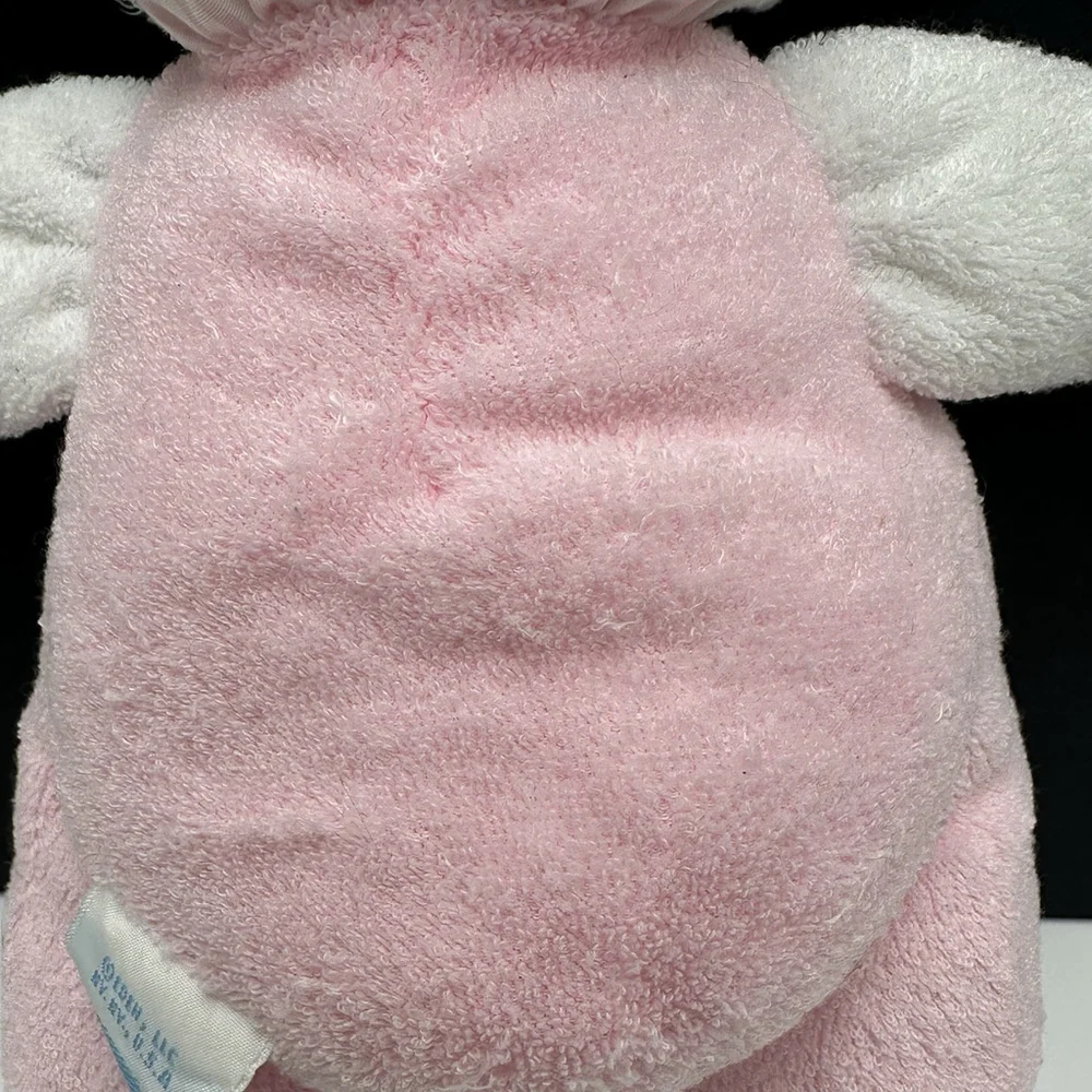 Vintage Eden Pink White Doll Terry Cloth Blue Eyes Bonnet Lace Soft Plush 10”Toy - Picture 7 of 11